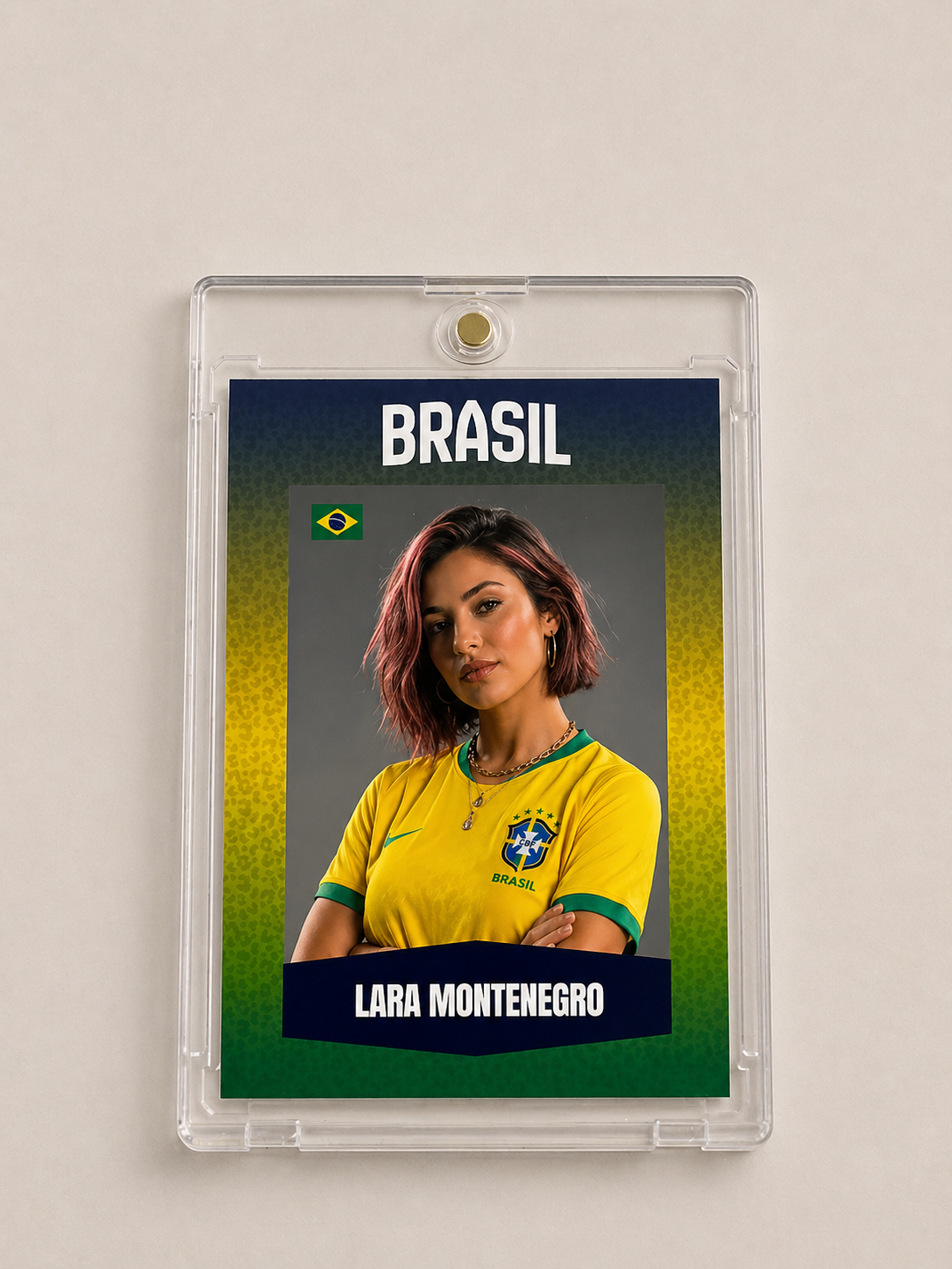 Card final do participante impresso e inserido em acrílico