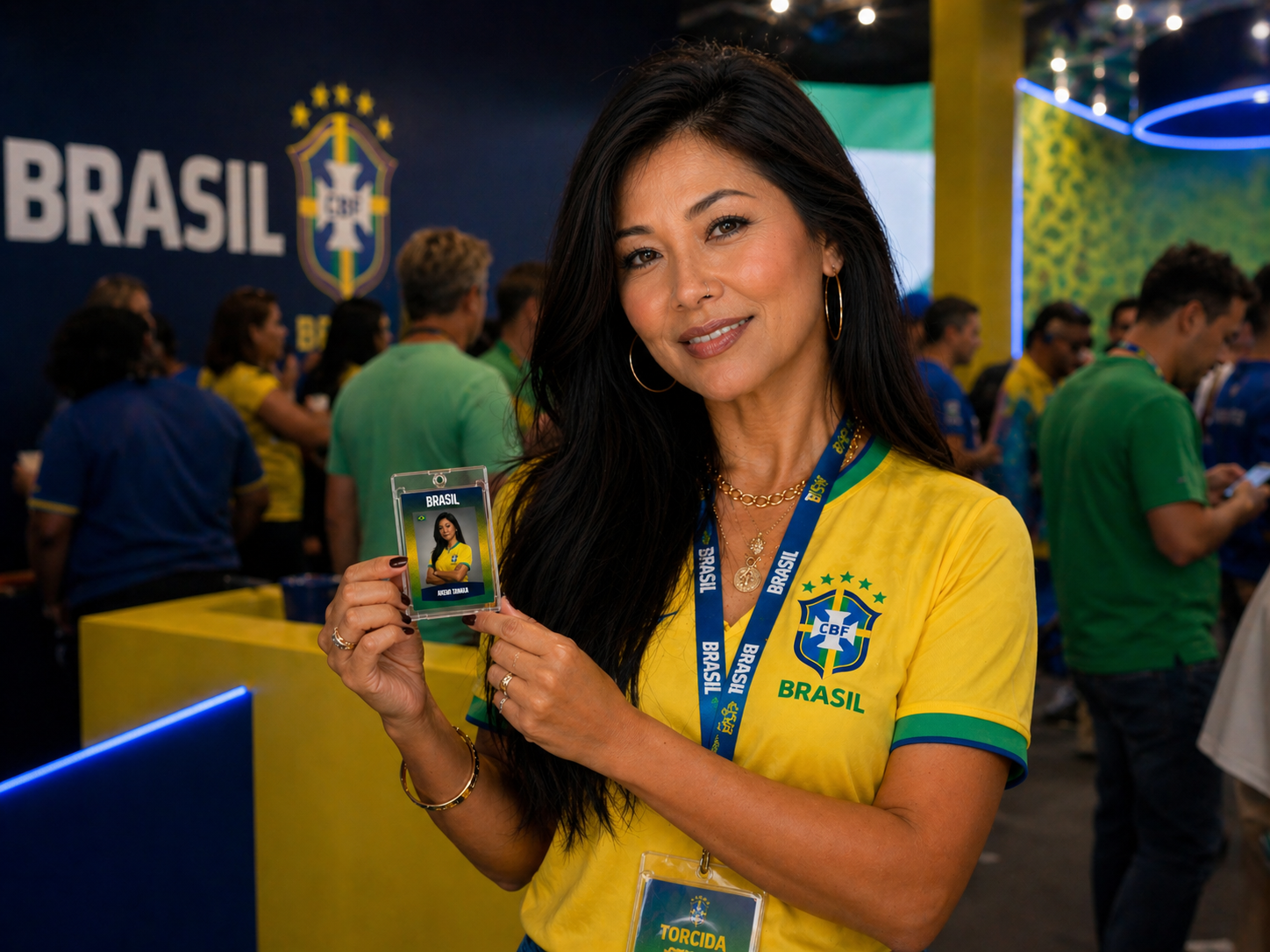 Akemi recebendo o card em acrílico
