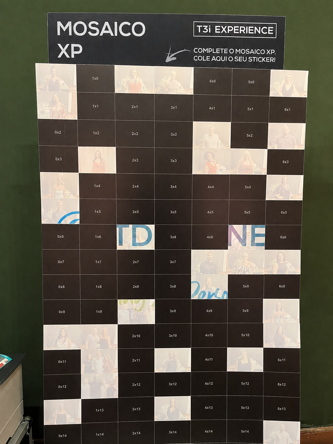 Painel do mosaico com as coordenadas de cada posição e as primeiras fotos coladas